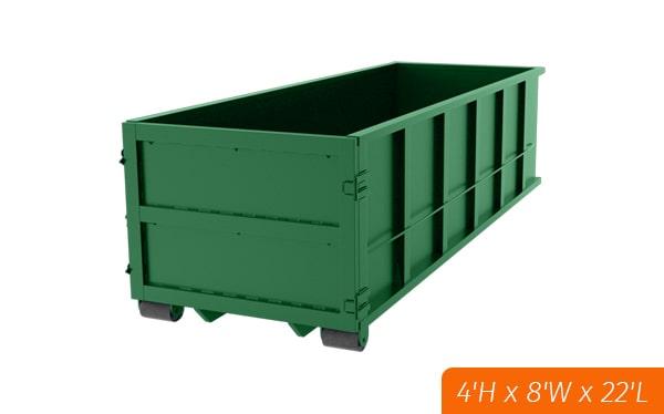 our twenty yard dumpsters have a weight limit of approximately 10,000 pounds, or 5 tons